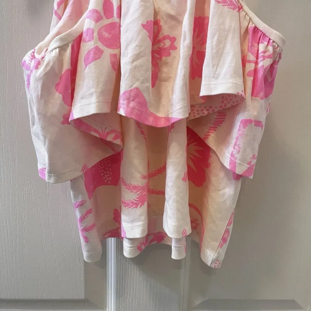 Zara Girls Pink Tropical Ruffle Crop Tank Floral Hawaiian Palm Trees SZ 8-9 NWT